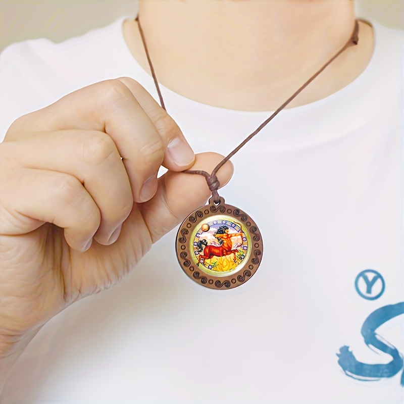 Handmade Sagittarius Zodiac Charm Wood Necklace
